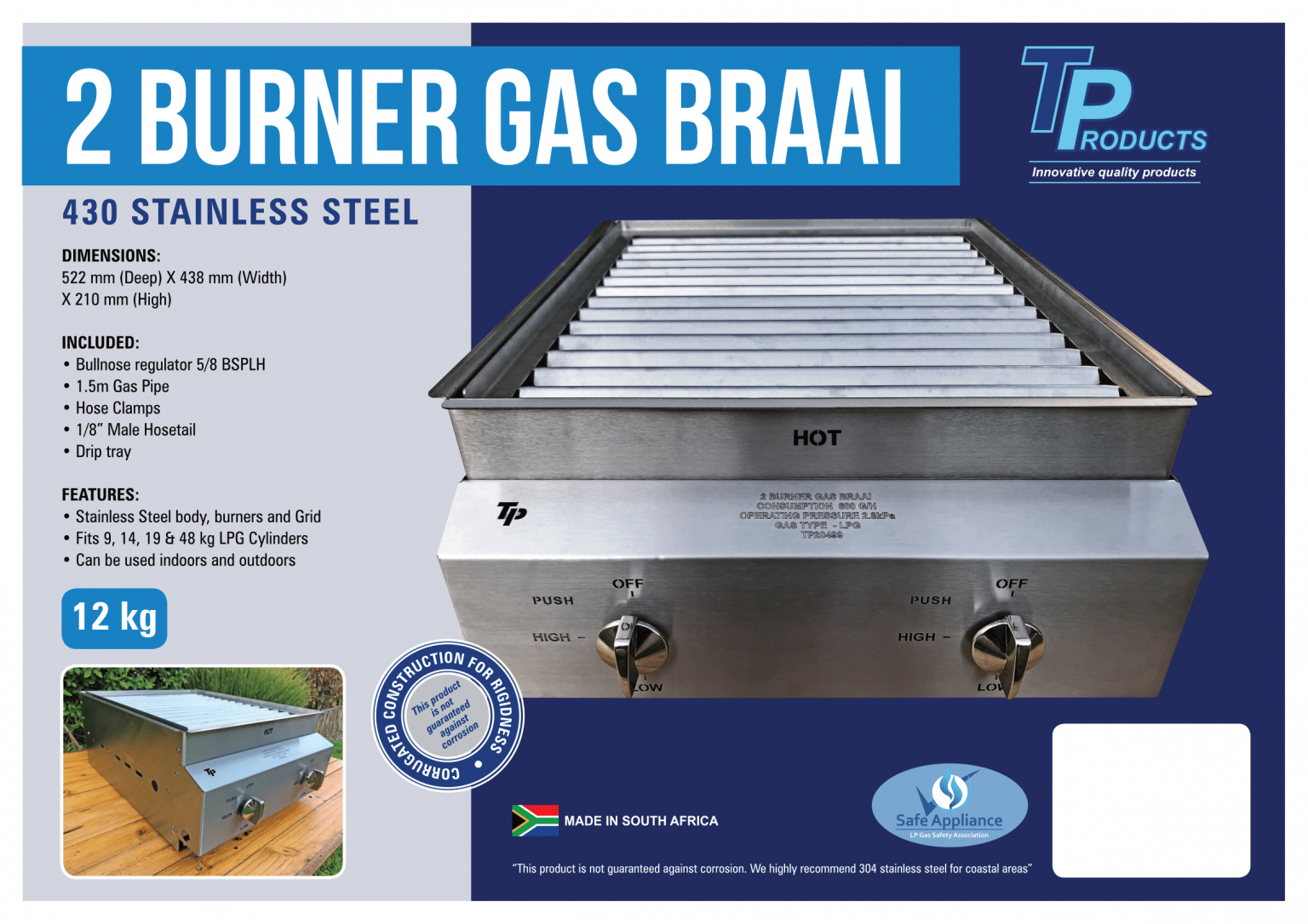 2 burner stainless steel gas braai Durbanville Gas Centre